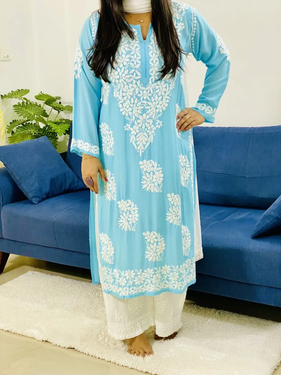 Modal Chikankari Solid Women's Long Kurta
