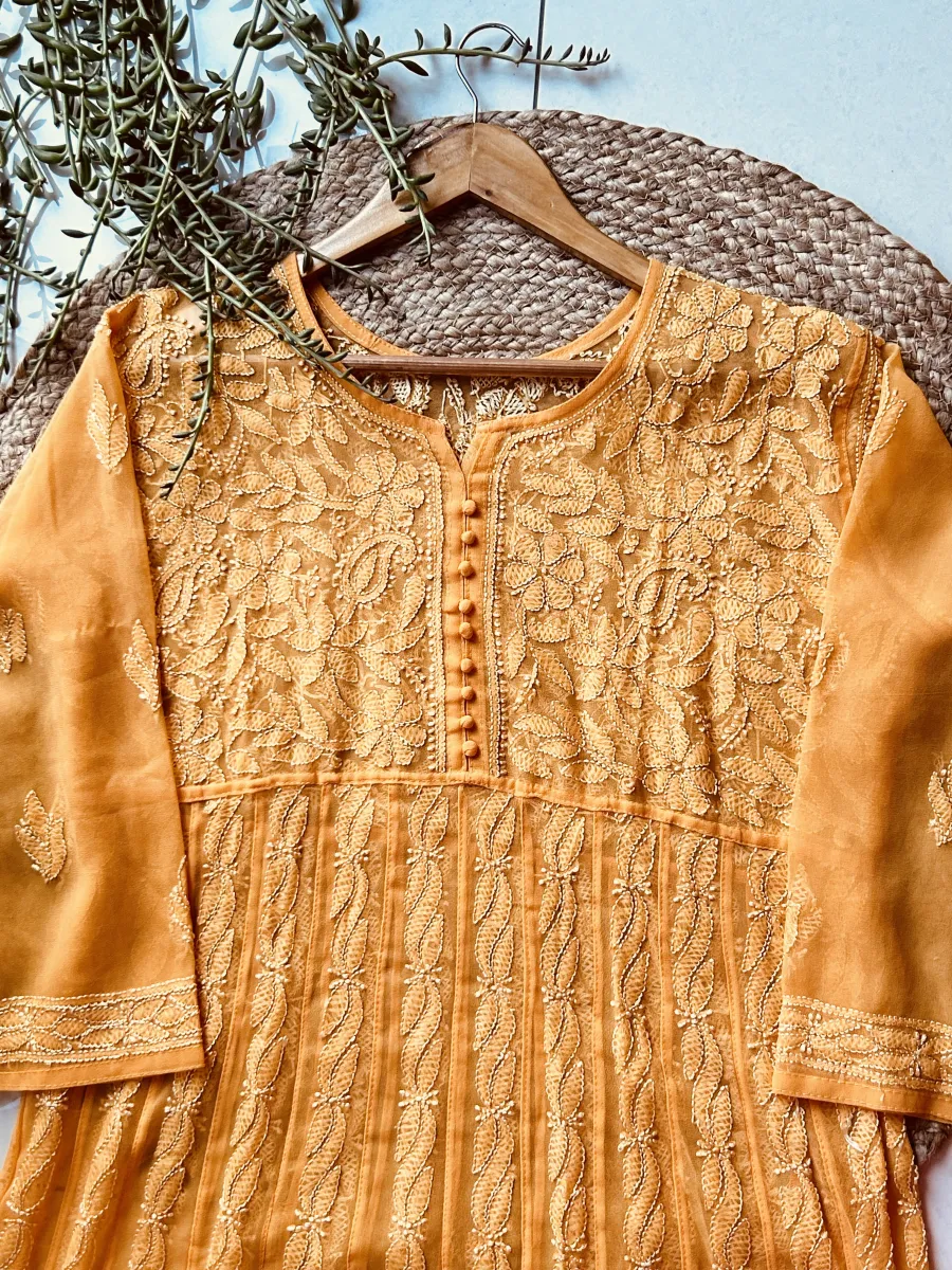 Resham Chikankari Hand Embroidered Women's Yog Anarkali Kurta