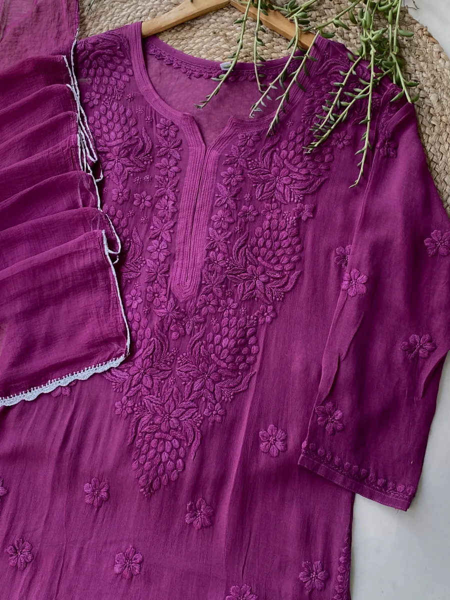 Viscose Chikankari Hand Embroidered Kurta and Dupatta