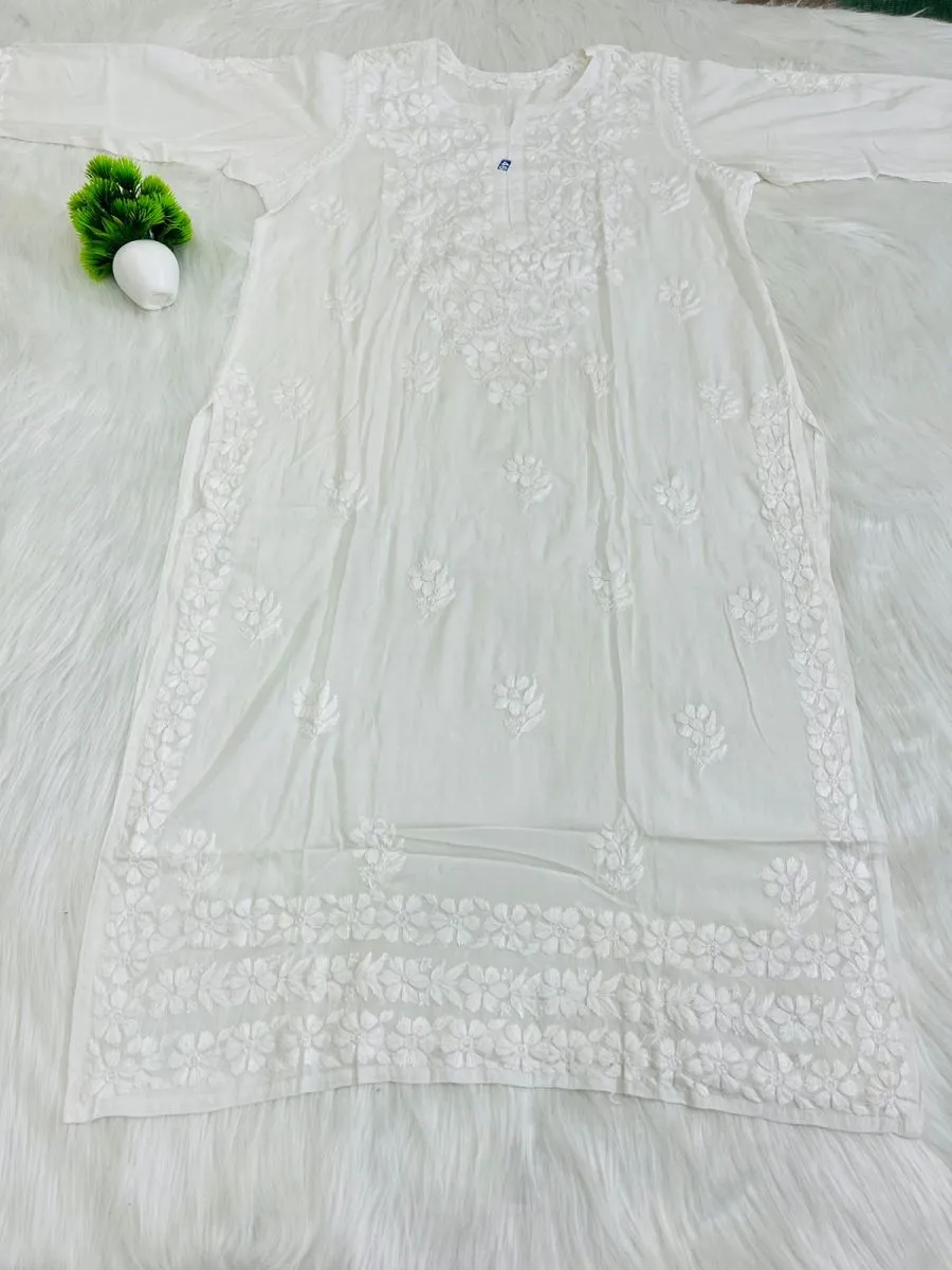 Premium Modal Chikankari Hand Embroidered Solid Women's Long Kurta