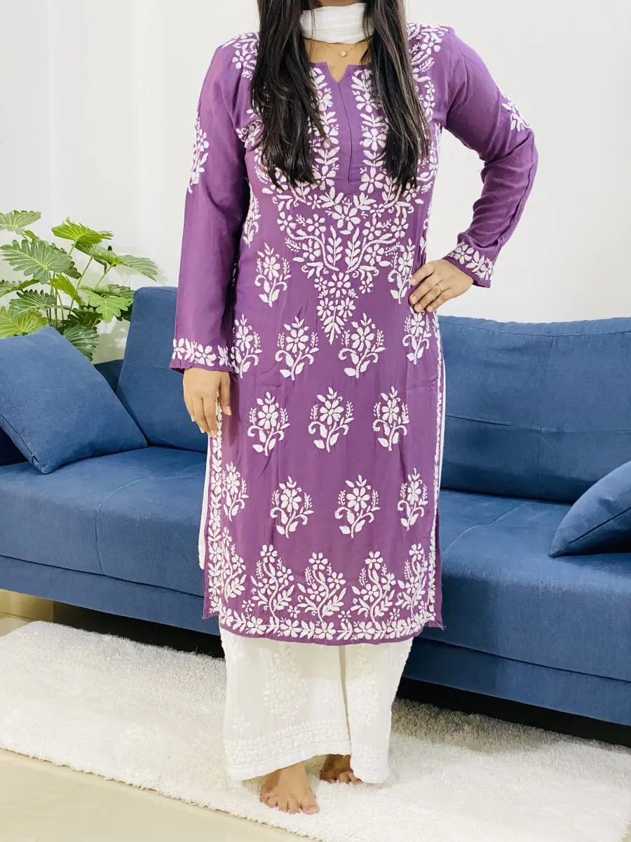 Modal Chikankari Solid Women's Long Kurta