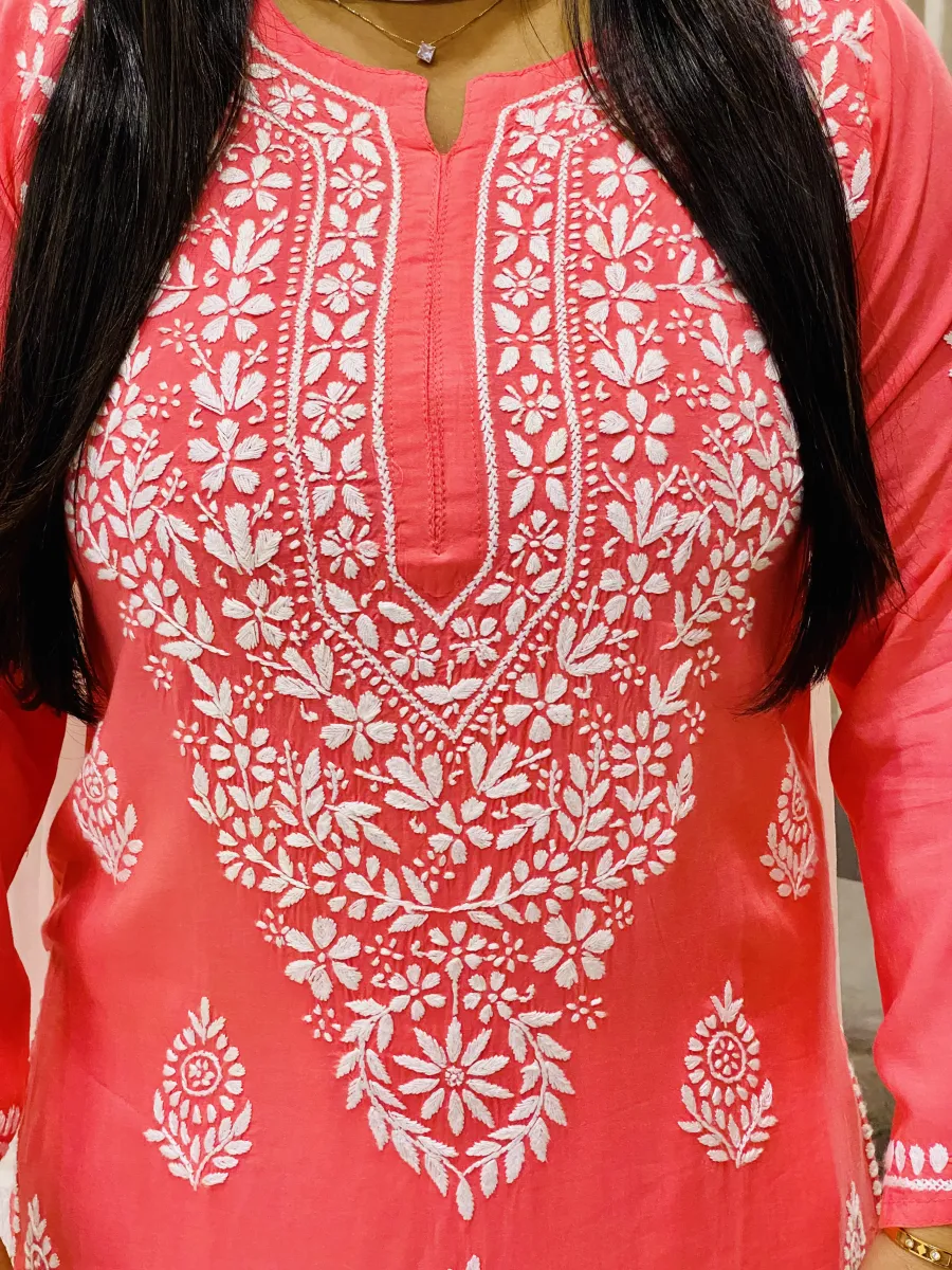 Premium Modal Chikankari Hand Embroidered Solid Women's Long Kurta