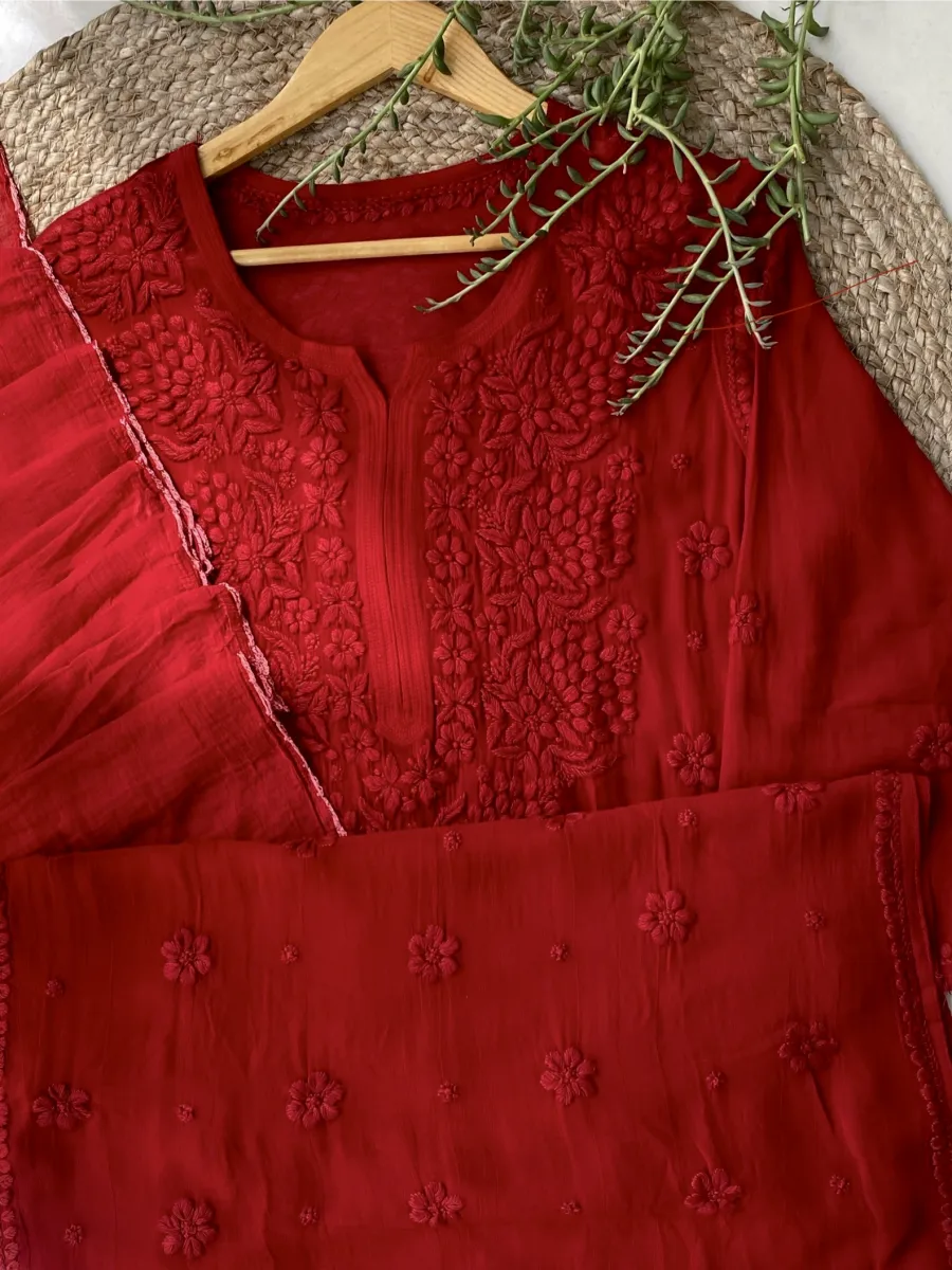 Viscose Chikankari Hand Embroidered Kurta and Dupatta