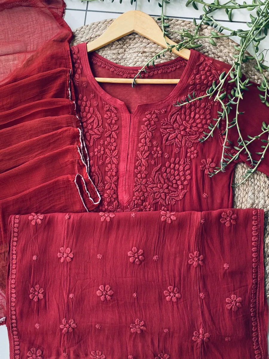 Viscose Chikankari Hand Embroidered Kurta and Dupatta