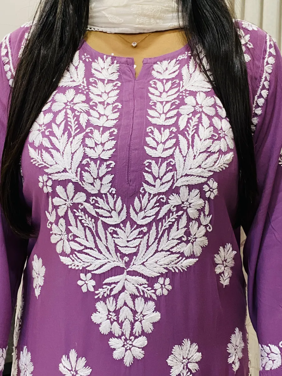 Premium Modal Chikankari Hand Embroidered Women's Solid Kurti