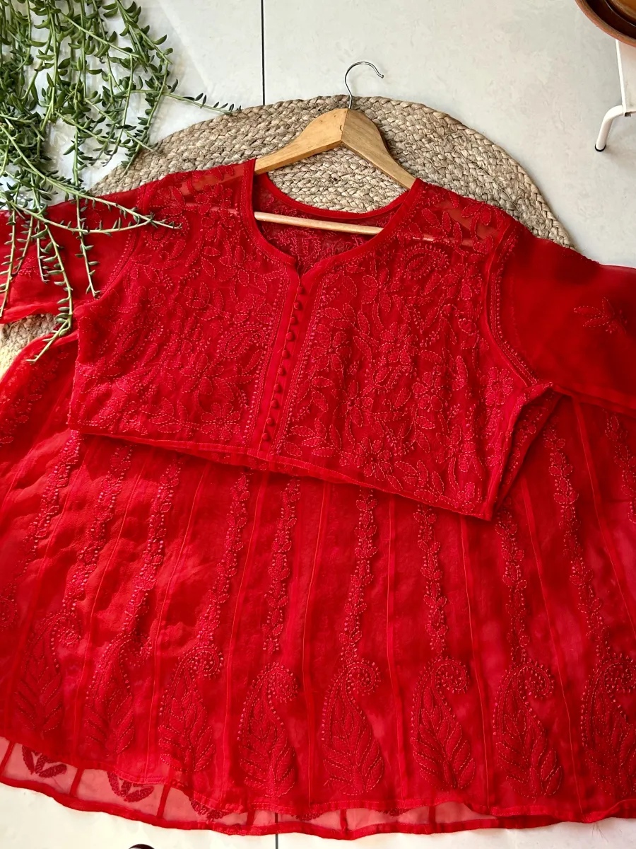 Resham Chikankari Hand Embroidered Women's Yog Anarkali Kurta