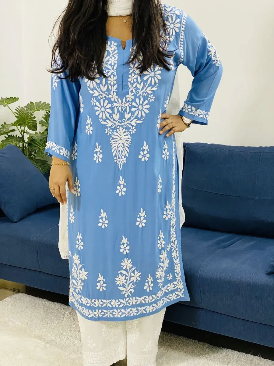 Premium Modal Chikankari Solid Women's Long Kurta