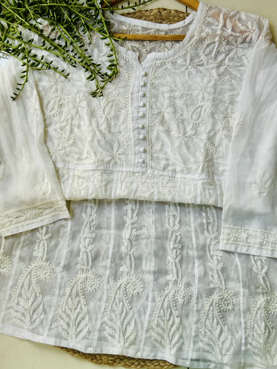 Resham Chikankari Hand Embroidered Women's Yog Anarkali Kurta