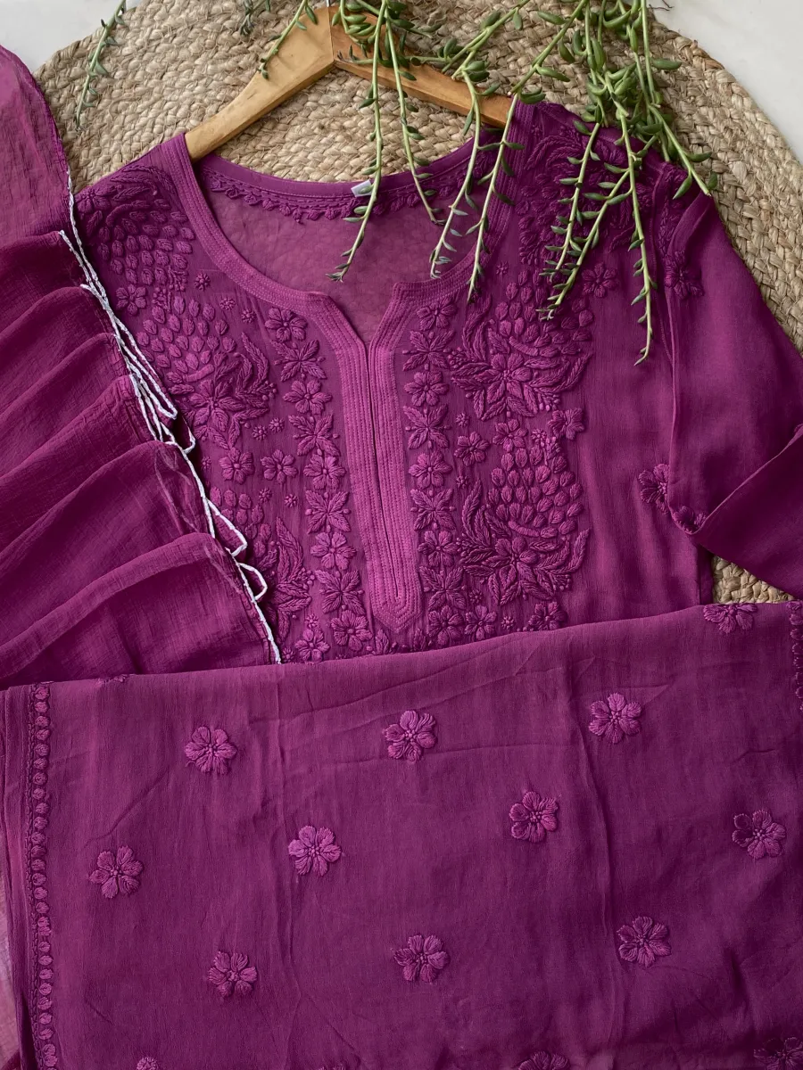 Viscose Chikankari Hand Embroidered Kurta and Dupatta