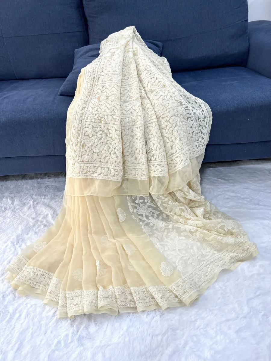 Half Jaal Chikankari Hand Embroidered Women's Saree