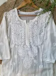 Viscose Chikankari Hand Embroidered Kurta and Dupatta  - White