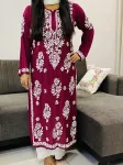 Maroon Afsana Modal Chikankari Solid Women's Long Kurta