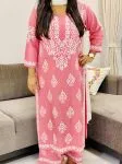 Rayon Chikankari Hand Embroidered Solid Women's Long Kurta Palazzo Set  - Onion