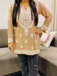 Beige Brown Ayat Chikankari Handwork Women's Modal Short Kurta