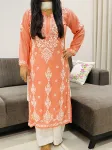Peach Zareen Premium Modal Chikankari Solid Women's Long Kurta