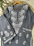 Charcoal Sangriya Rayon Chikankari Handwork women kurta palazzo set