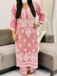 Onion Pink Opium Premium Modal Chikankari Hand Embroidered Women's Solid Long Kurta Palazzo Set