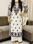 Rayon Chikankari Hand Embroidered Women's Solid Long Kurta  - White
