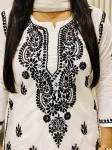 Mulmul Cotton Chikankari Hand Embroidered Women's Solid Long Kurta  - White