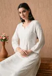 Rayon Ombre Shade Chikankari Hand Embroidered Women's Straight Kurta  - White