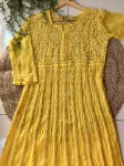 Yellow Tara Resham Chikankari Hand Embroidered Women's Yog Anarkali Kurta