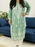 Army Green Nirmal Premium Modal Chikankari Solid Women's Long Kurta