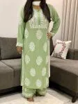Premium Modal Chikankari Hand Embroidered Solid Women's Kurta Palazzo Set  - Pista