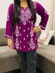 Chikankari Handwork Women's Modal Short Kurta  - Wine