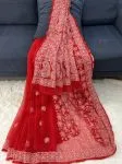 Red Nirali Half Jaal Chikankari Hand Embroidered Women's Saree