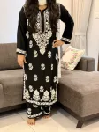 Rayon Chikankari Handwork women kurta palazzo set  - Black