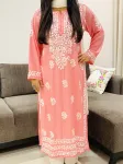 Peach Bela Premium Modal Chikankari Hand Embroidered Solid Women's Long Kurta
