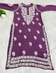 Mauve Bela Premium Modal Chikankari Hand Embroidered Solid Women's Long Kurta