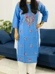 Blue Keri Cotton Chikankari Handwork Women's Solid Long Kurti