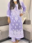 Premium Modal Chikankari Hand Embroidered Women's Solid Long Kurta Palazzo Set  - Lavender