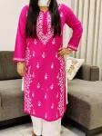 Magenta Aanvi Cotton Chikankari Women's Solid Long Kurta