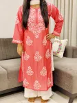 Dark Peach Rida Premium Chanderi Chikankari Hand Embroidered Women's Solid Long Kurta