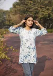 Blue Kannika Mulmul Printed Short kurti