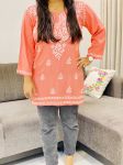 Rayon Chikankari Handwork Women's Solid Short Kurta  - Peach