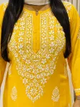 Premium Modal Chikankari Hand Embroidered Solid Women's Long Kurta  - Yellow