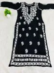 Black Bela Premium Modal Chikankari Hand Embroidered Solid Women's Long Kurta