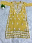 Yellow Bela Premium Modal Chikankari Hand Embroidered Solid Women's Long Kurta