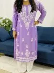 Lavender Nirmal Premium Modal Chikankari Solid Women's Long Kurta