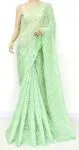 Pista Green Hansa Tapchi Chikankari Hand Embroidered Women's Saree