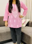 Baby Pink Sitara Cotton Chikankari Hand embroidered Women's Short Kurta