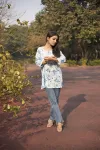 Mulmul Printed Short kurti  - Blue