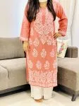 Onion Riya Modal Chikankari Handwork Women's Straight Long Kurta
