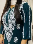 Premium Modal Chikankari Hand Embroidered Women's Solid Long Kurta  - Bottle Green