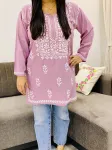 Morph isha Rayon Chikankari Handwork Solid Women's Short Kurta