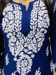 3D Chikankari Hand Embroidery Design Rayon Womens Kurta  - Navy Blue