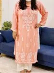 Peach Rosa Modal Chikankari Solid Women's Long Kurta